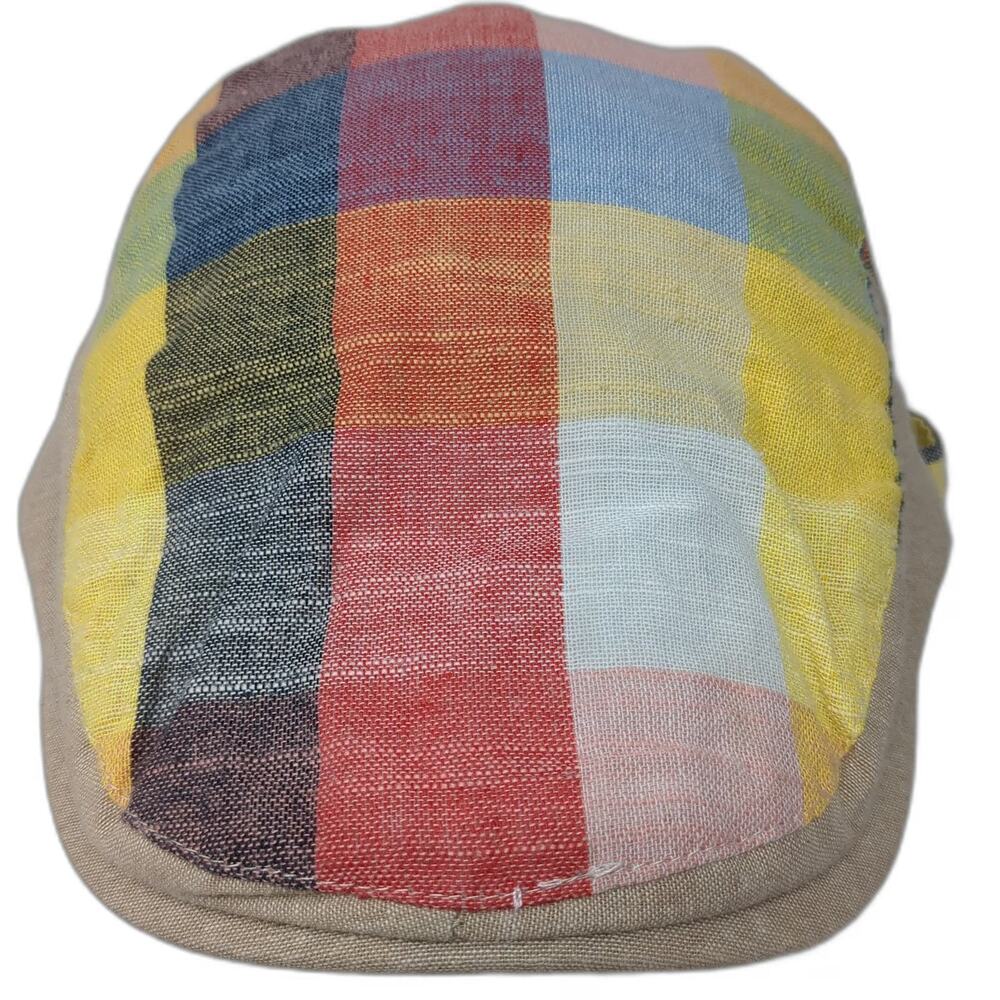 Newsboy Cap Yellow Multicolor Patchwork One Size Slideback Hat Plaid Checkered